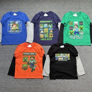 Japanese Export Minecraft Game Theme Series Autumn New Children's Casual Base Long-Sleeve Shirt